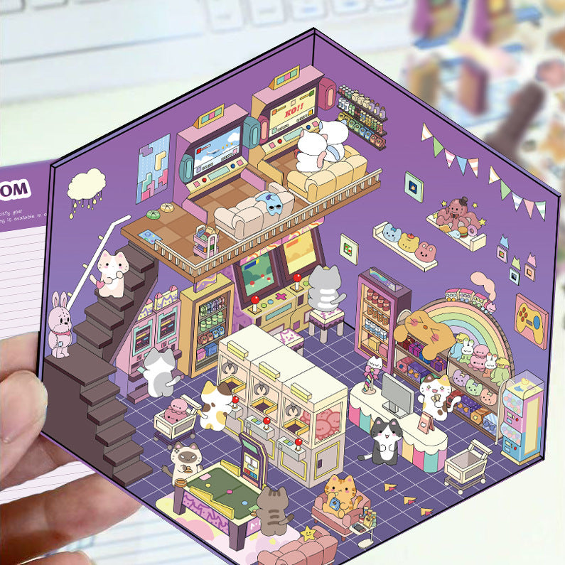 5 Sheets 3D Pop-Up House Stickers, No-Cut PET Clear for Aesthetic Journal & Dollhouse DIY