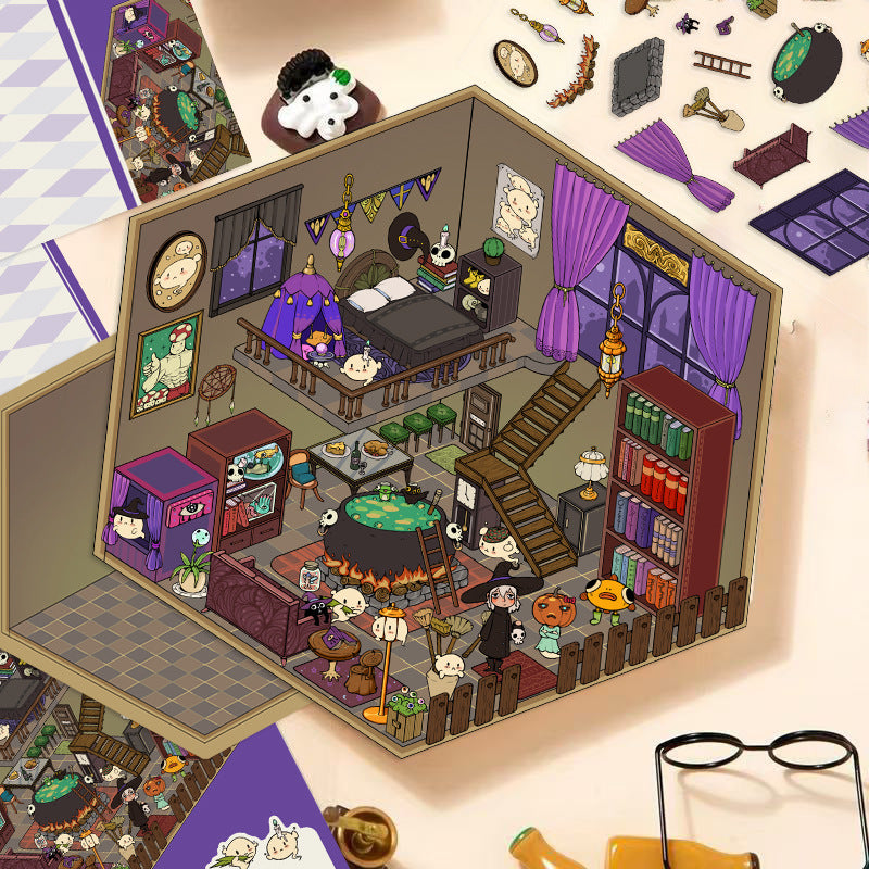 5 Sheets 3D Pop-Up House Stickers, No-Cut PET Clear for Aesthetic Journal & Dollhouse DIY