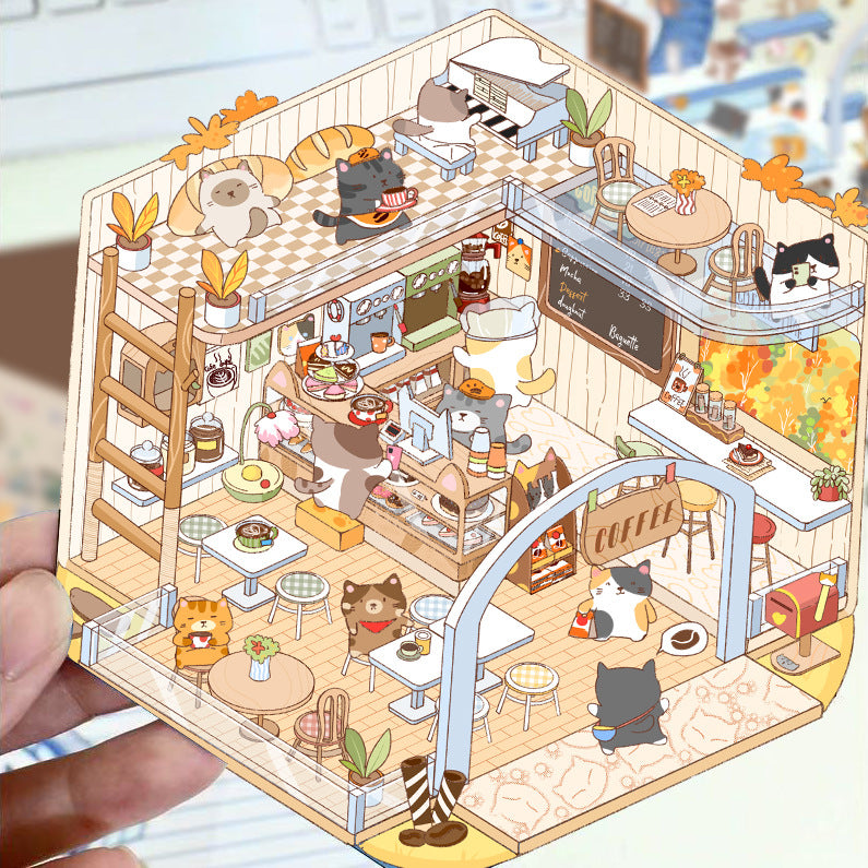 5 Sheets 3D Pop-Up House Stickers, No-Cut PET Clear for Aesthetic Journal & Dollhouse DIY