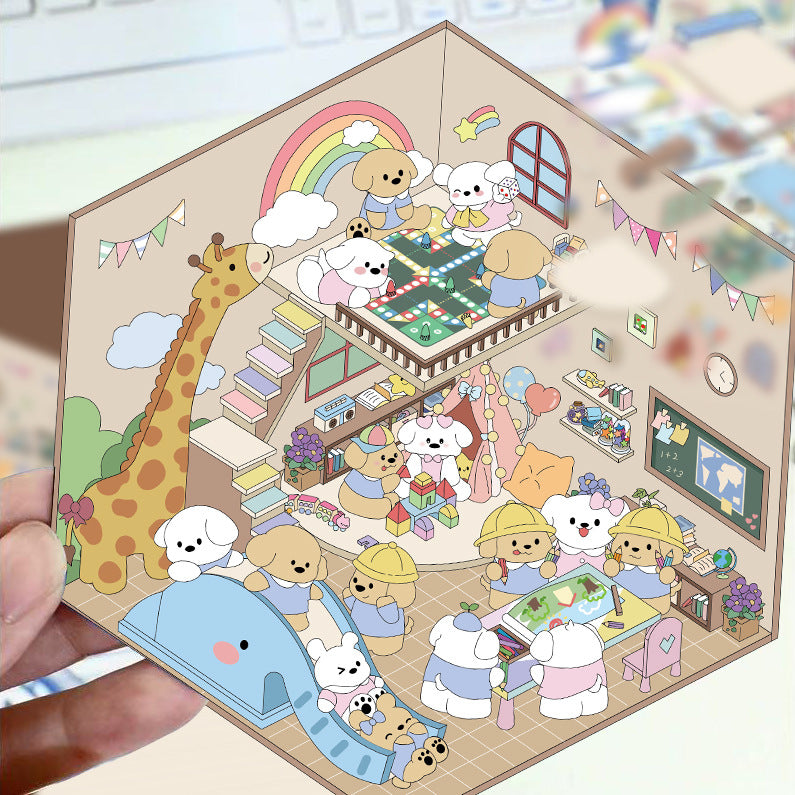 5 Sheets 3D Pop-Up House Stickers, No-Cut PET Clear for Aesthetic Journal & Dollhouse DIY