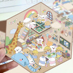 5 Sheets 3D Pop-Up House Stickers, No-Cut PET Clear for Aesthetic Journal & Dollhouse DIY