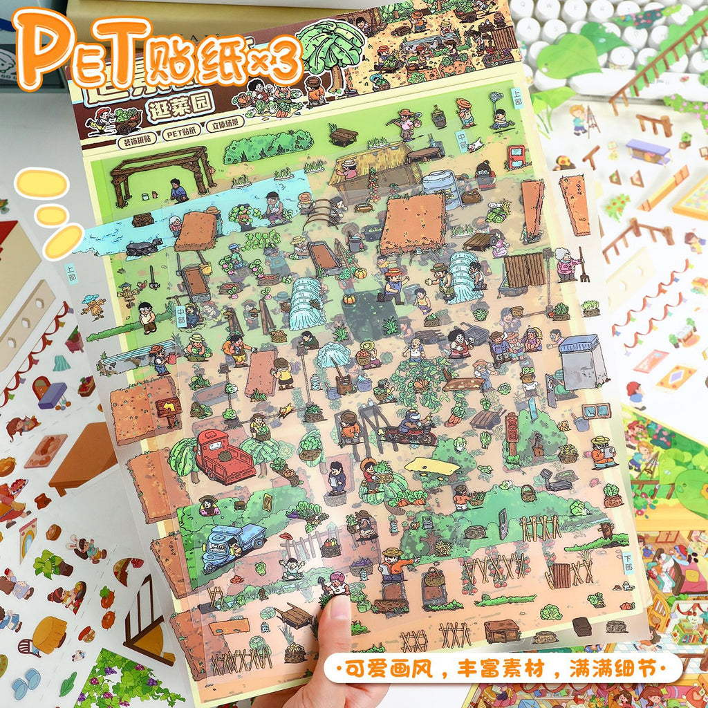 Mini Garden Sticker Scene - Large 3D Veggie Patch Decal for DIY Notebooks, Waterproof Vinyl Landscape