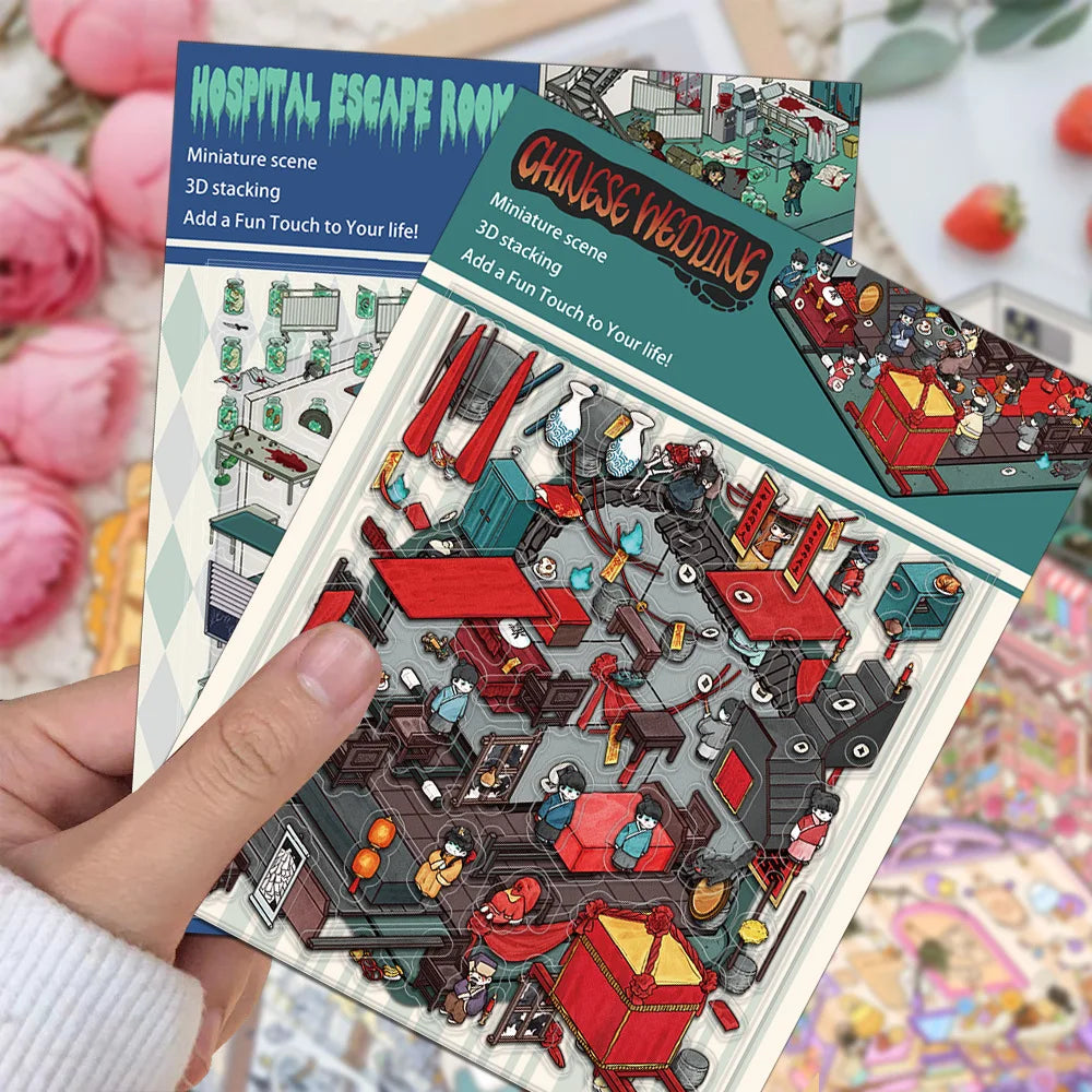 Cartoon Landscaping Stickers Miniature Scene Kawaii Stickers DIY 3d Scene Simulated Cabin Stickers, Cute Gift For Child Student