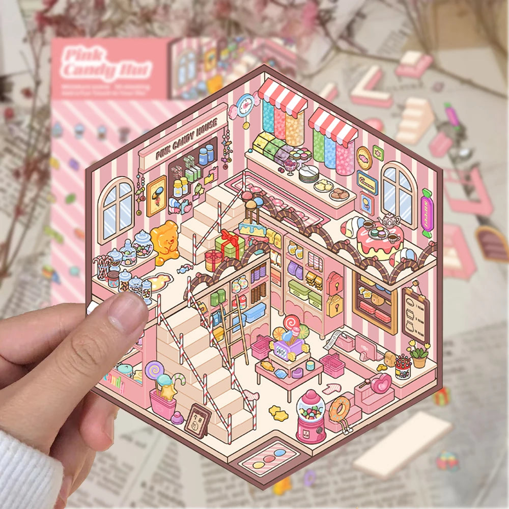 3D Cartoon DIY Landscape Stickers Miniature Landscape Scene Visual Stacking Stickers Student Stress Relief Gift