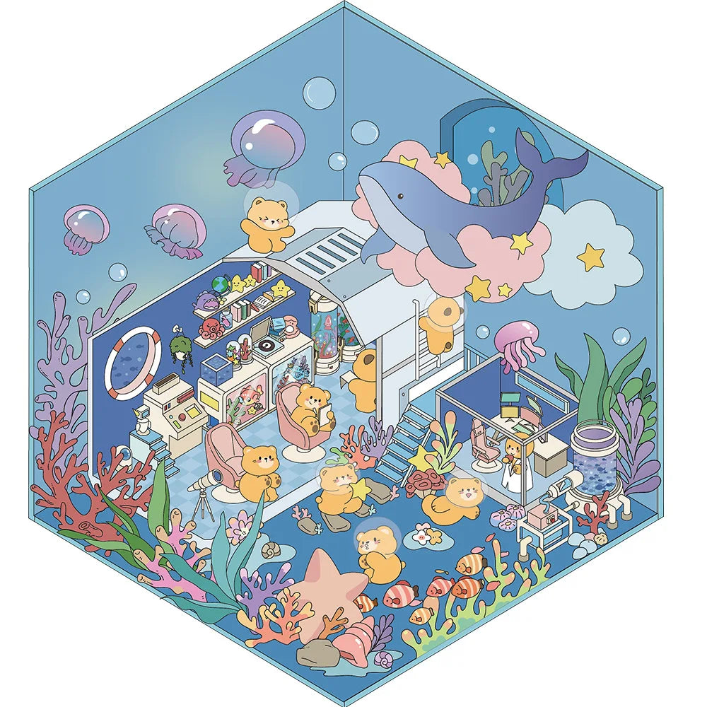 PET Cartoon Scenery Stickers Cute Miniature World 3D House Decompression DIY Scene Hand Account Stickers