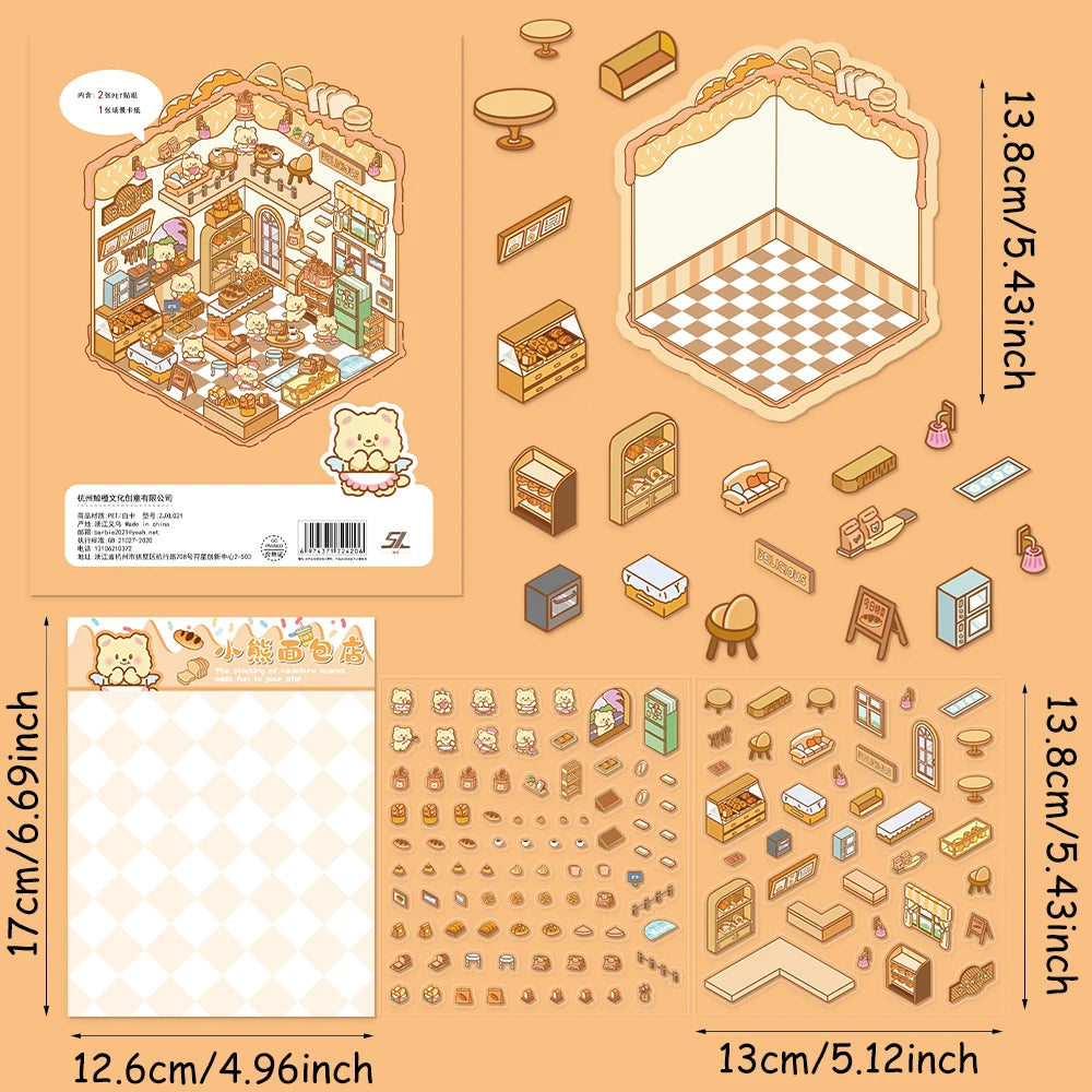 3D Cartoon DIY Landscape Stickers Miniature Landscape Scene Visual Stacking Stickers Student Stress Relief Gift