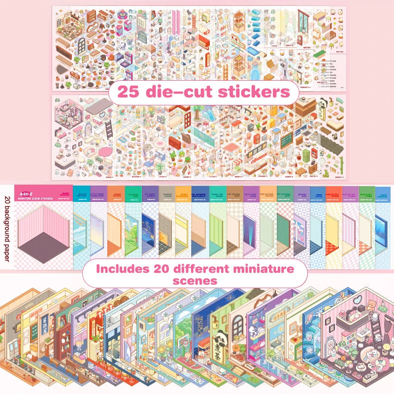 20 Sets 3D Sticker Scene With Material Book,DIY 3D House Stickers Set For Adults Room Stickeer Book For Adults Kids