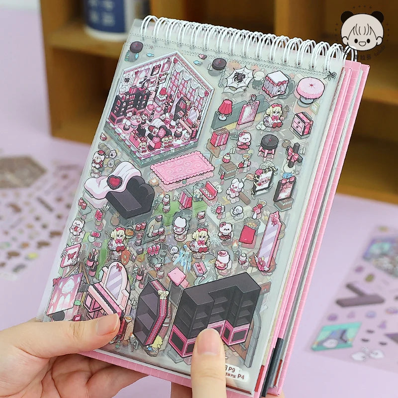 45pcs/book Miniature Scene Collection Book 4.0 Scenery Stickers 3D Stacked Small Sticker Stereoscopic Visual Miniature House DIY