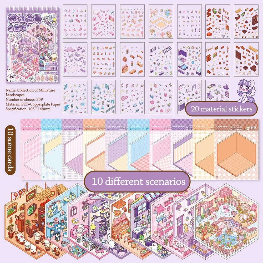 Miniature Scene Collection 2.0 Landscape Stickers 3D House Girl Decompression DIY Children's Handbag Stickers