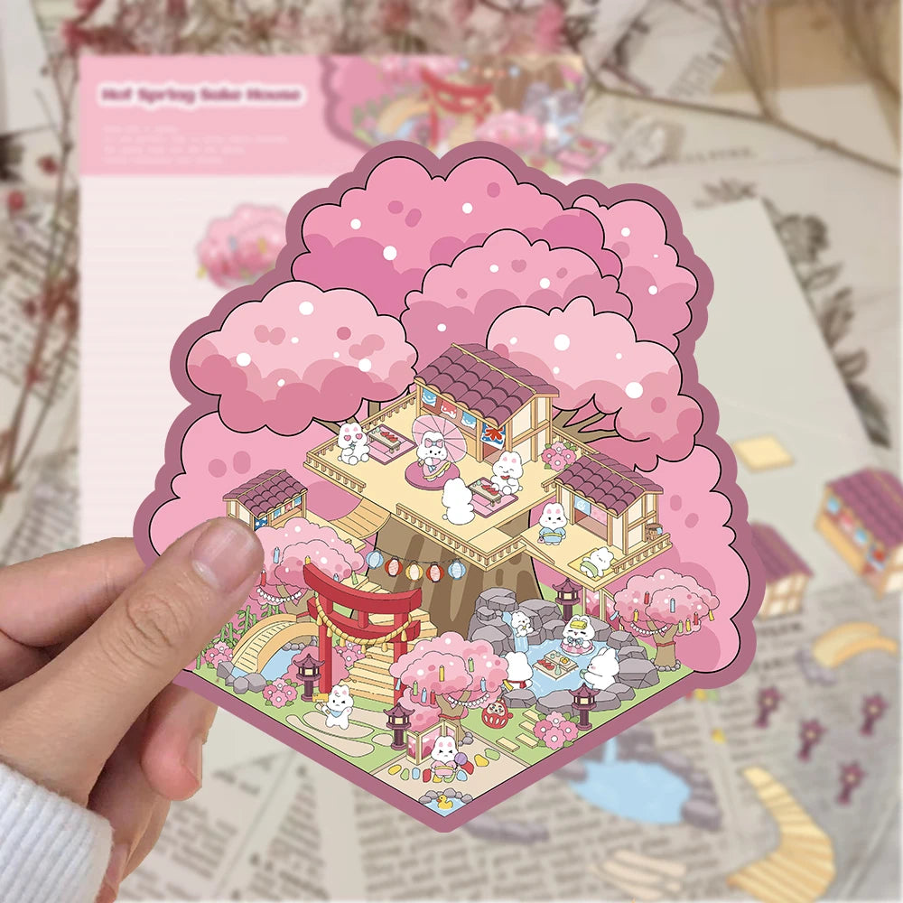 3D Cartoon DIY Landscape Stickers Miniature Landscape Scene Visual Stacking Stickers Student Stress Relief Gift