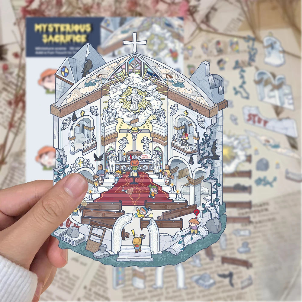 3D Cartoon DIY Landscape Stickers Miniature Landscape Scene Visual Stacking Stickers Student Stress Relief Gift