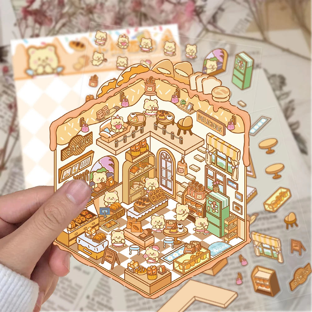 3D Cartoon DIY Landscape Stickers Miniature Landscape Scene Visual Stacking Stickers Student Stress Relief Gift