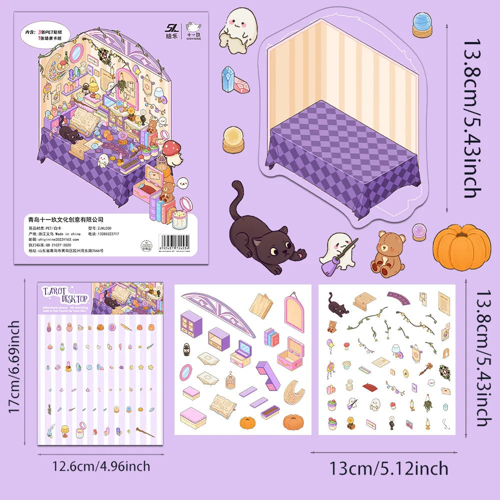 Cartoon Landscaping Stickers Miniature Scene Kawaii Stickers DIY 3d Scene Simulated Cabin Stickers, Cute Gift For Child Student