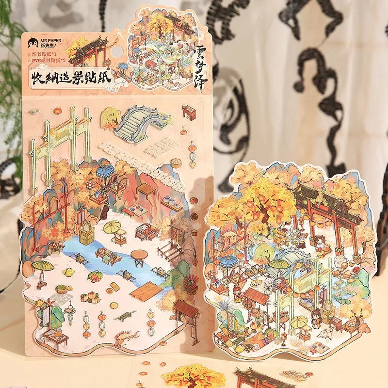 Landscape Sticker 3D DIY Chinese Ancient Scenery Miniature Scene Visual Stacking Stickers Landscaping Stickers Toy for Kid Child