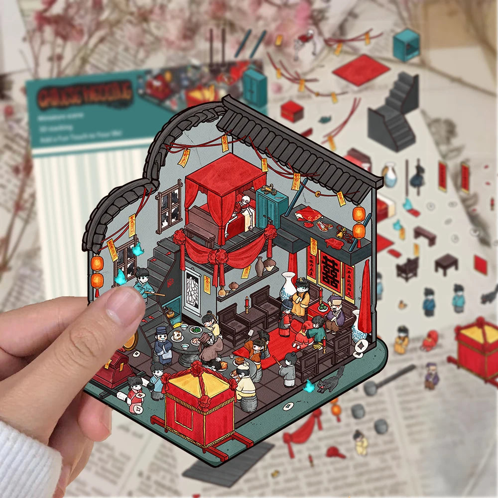 3D Cartoon DIY Landscape Stickers Miniature Landscape Scene Visual Stacking Stickers Student Stress Relief Gift