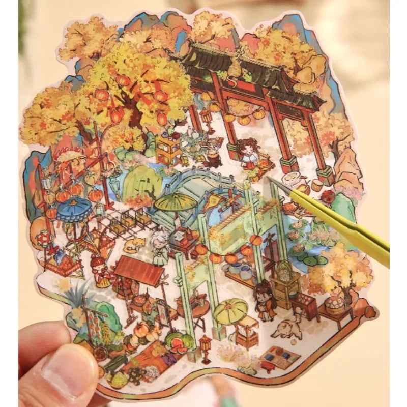 Landscape Sticker 3D DIY Chinese Ancient Scenery Miniature Scene Visual Stacking Stickers Landscaping Stickers Toy for Kid Child