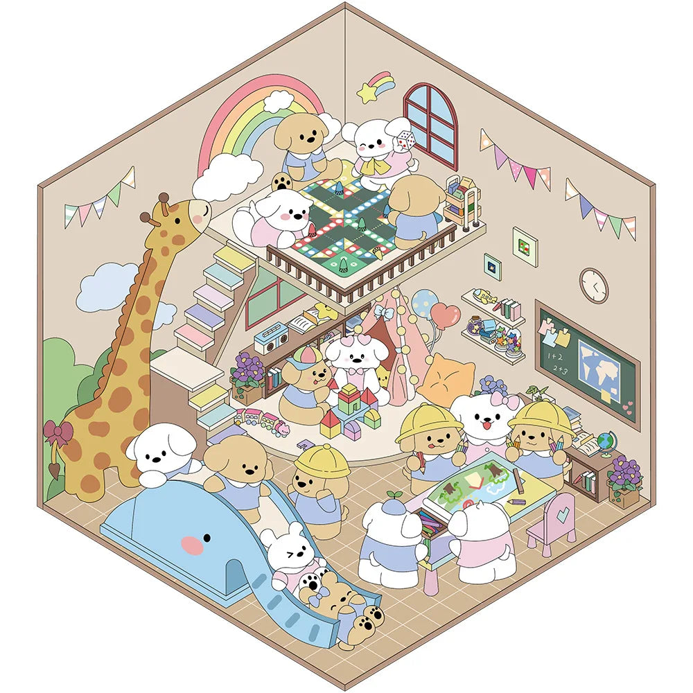 PET Cartoon Scenery Stickers Cute Miniature World 3D House Decompression DIY Scene Hand Account Stickers