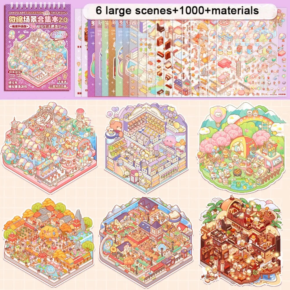 Miniature Scene Collection 2.0 Landscape Stickers 3D House Girl Decompression DIY Children's Handbag Stickers