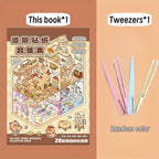 20 scene cards + 30 stickers + 1 tweezers Mini 3D scene combination book set DIY mini house decoration stickers Reusable