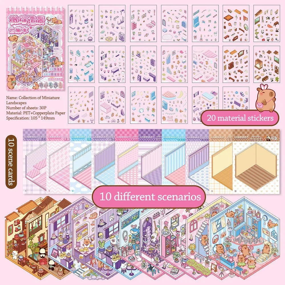 Miniature Scene Collection 2.0 Landscape Stickers 3D House Girl Decompression DIY Children's Handbag Stickers